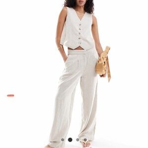 Mango selection pinstripe linen vest and pant set.